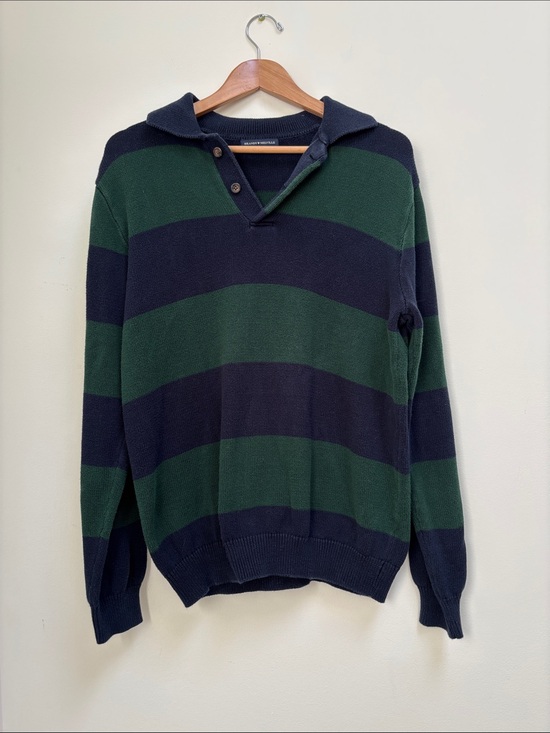 Brandy Melville Sweaters - Brandy Melville Navy & Forest Green Striped V-Neck Sweater